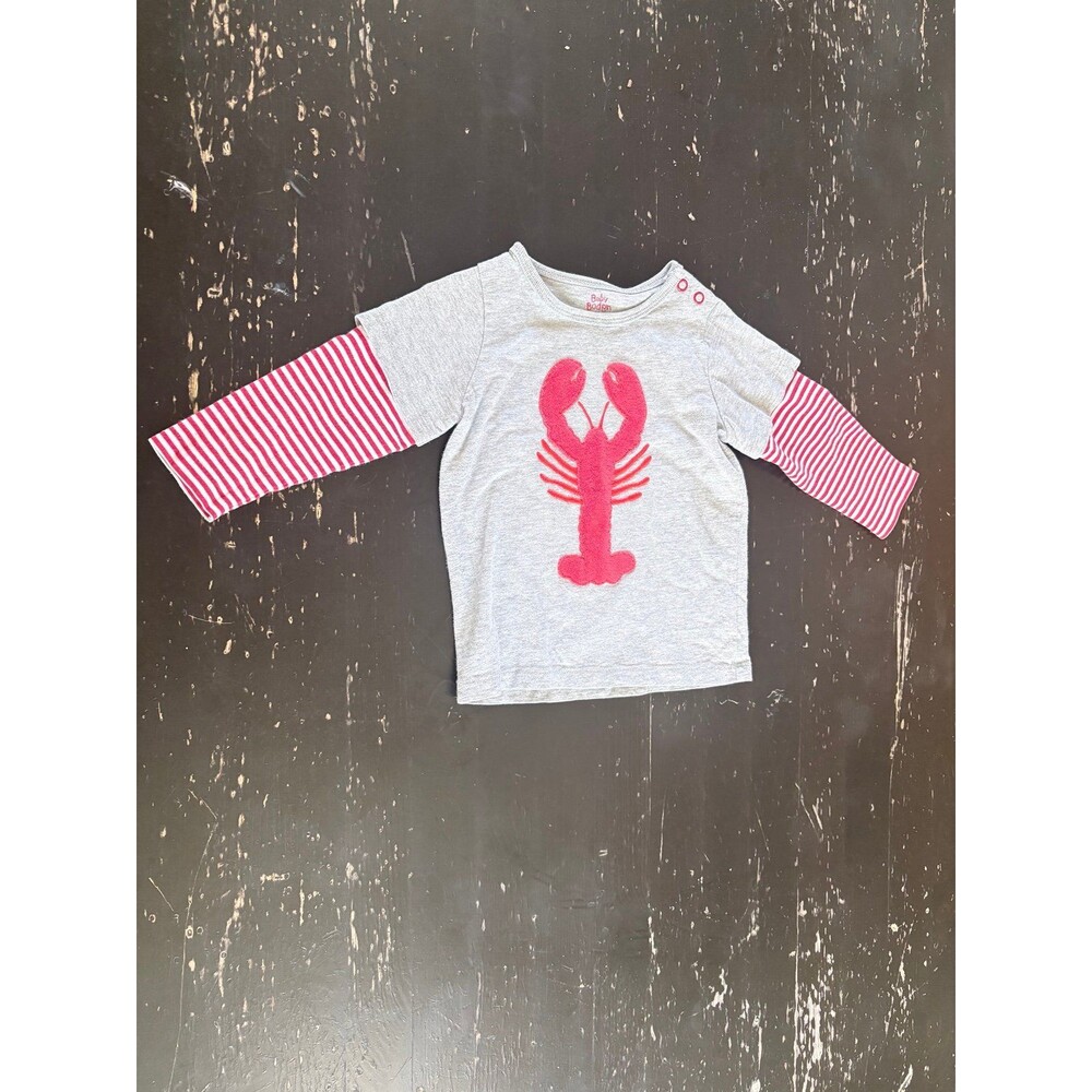 Baby Boden Red Lobster layered striped long sleeve grey shirt size 12-18M